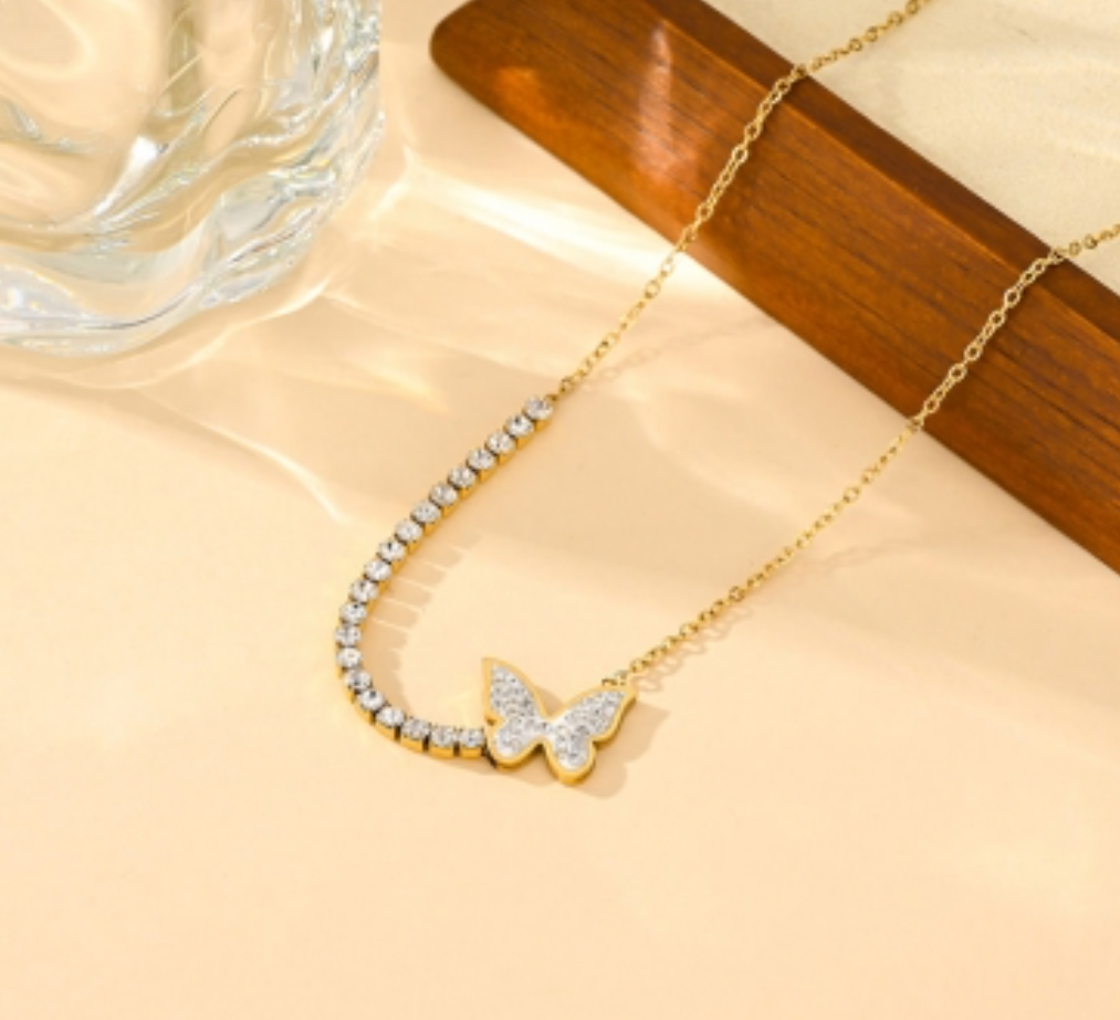 Butterfly Lux Pendant Necklace with Precious Stones