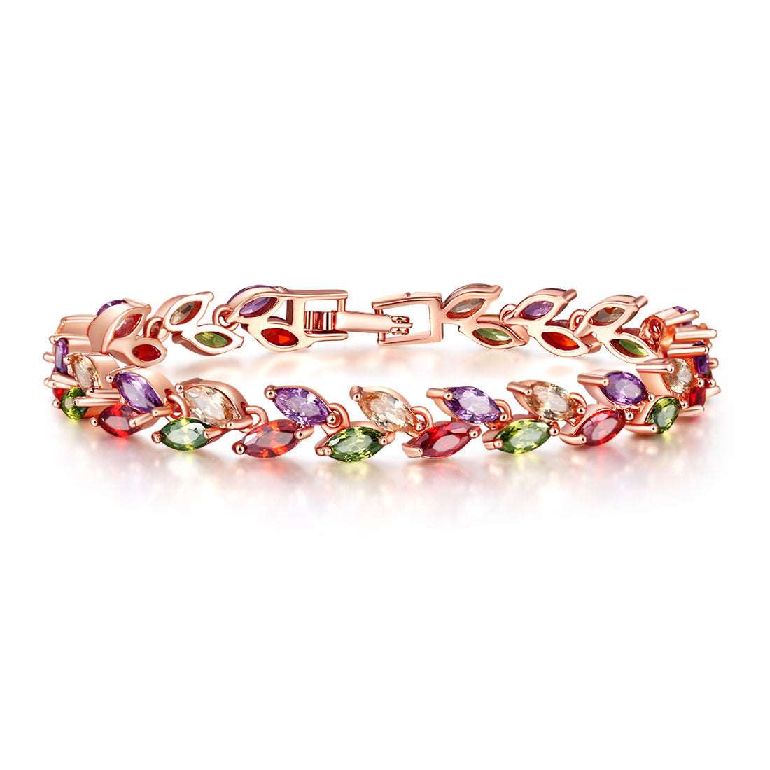 Dual Leaf Multicolor Art. Zircona Bracelet