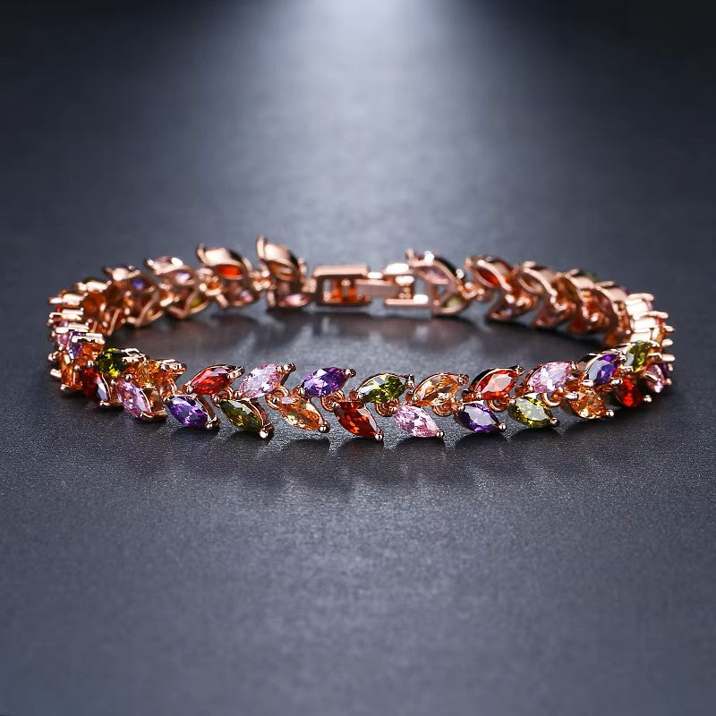 Dual Leaf Multicolor Art. Zircona Bracelet