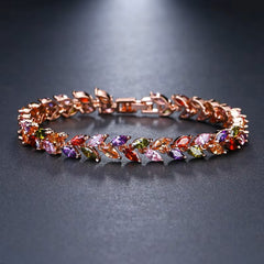 Dual Leaf Multicolor Art. Zircona Bracelet