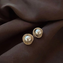 Golden Pearl & Crystal Ear Studs