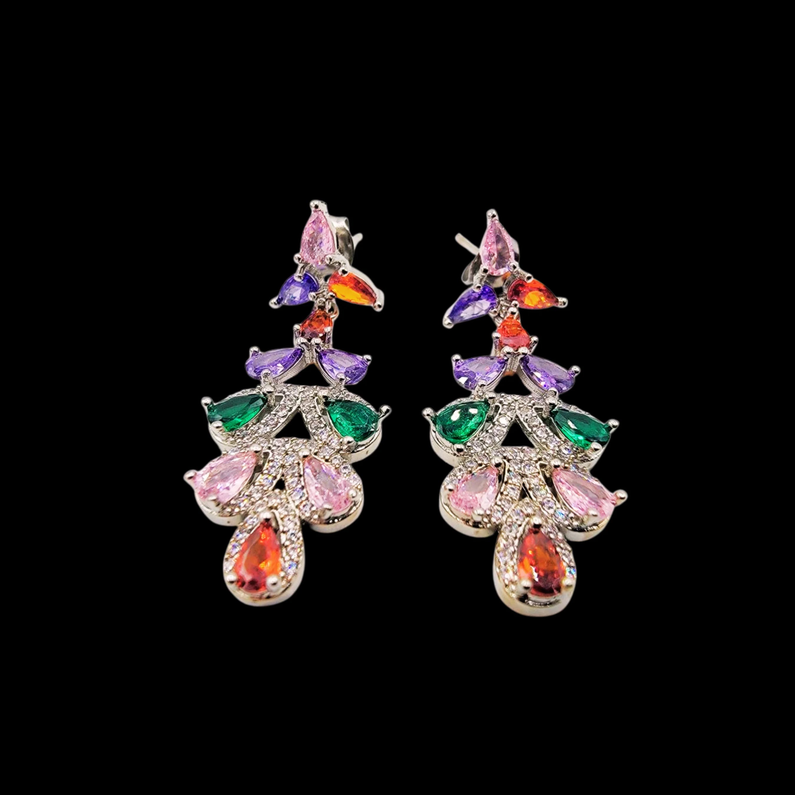 Premium Multi-Color Fall Earrings – Sparkling Crystal Paved Elegance