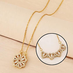 Magnetic Folding Heart Shaped Four Leaf Clover Pendant Necklace
