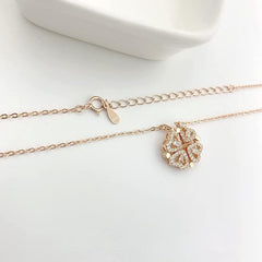 Magnetic Folding Heart Shaped Four Leaf Clover Pendant Necklace