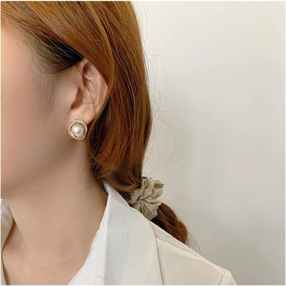 Golden Pearl & Crystal Ear Studs