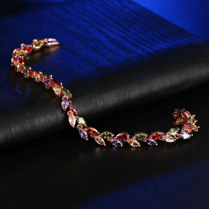 Dual Leaf Multicolor Art. Zircona Bracelet
