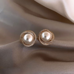 Golden Pearl & Crystal Ear Studs