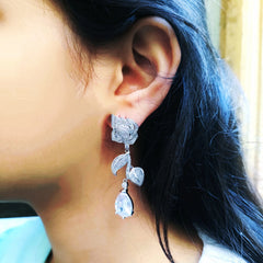 Premium Paved Stone Floral Fall Earrings
