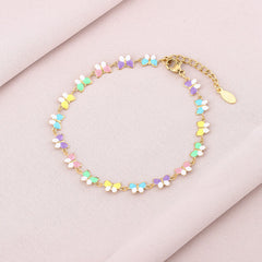 Bright Colorful Enamel Butterfly Chain Necklace Bracelet Jewelry Set Women