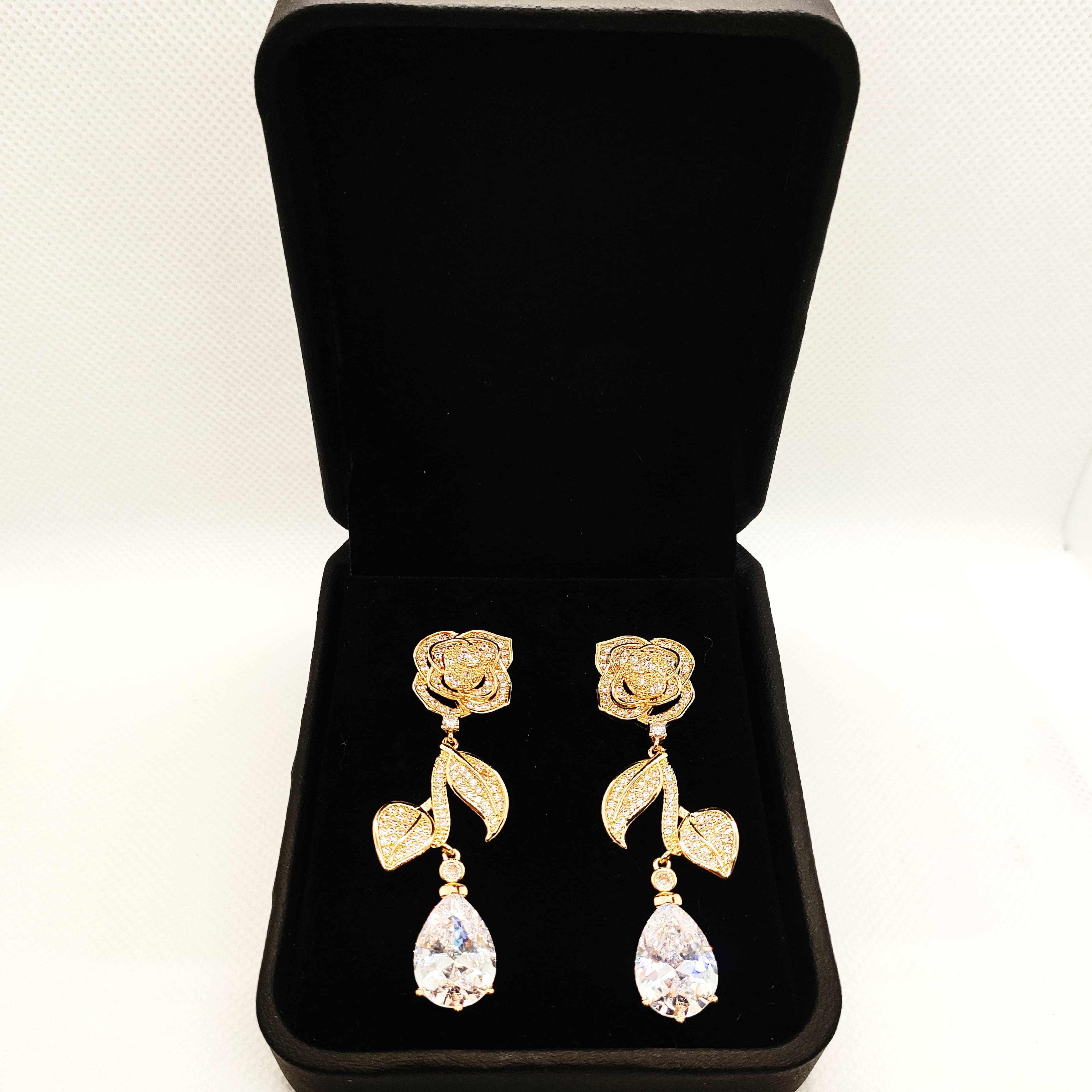 Premium Paved Stone Floral Fall Earrings