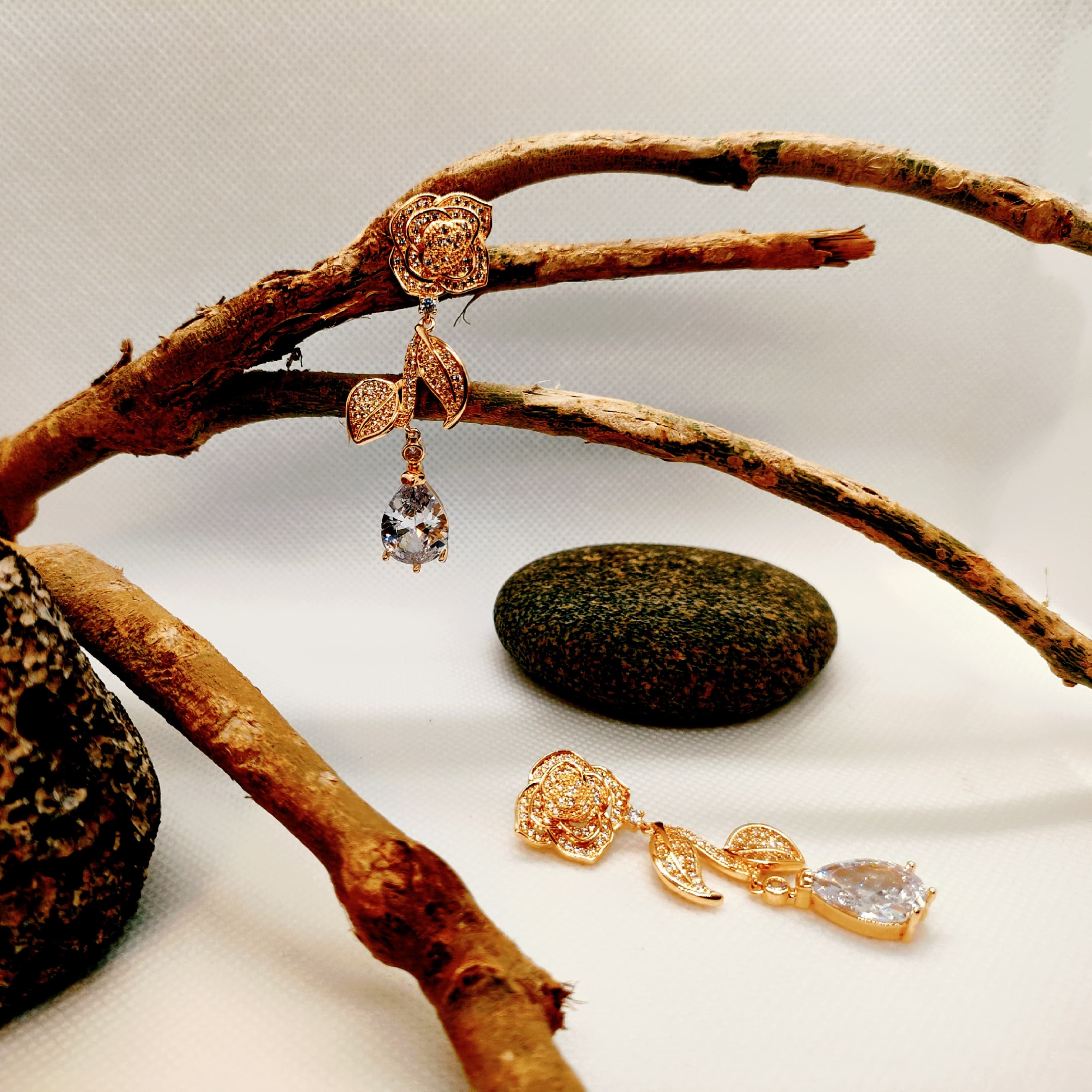 Premium Paved Stone Floral Fall Earrings