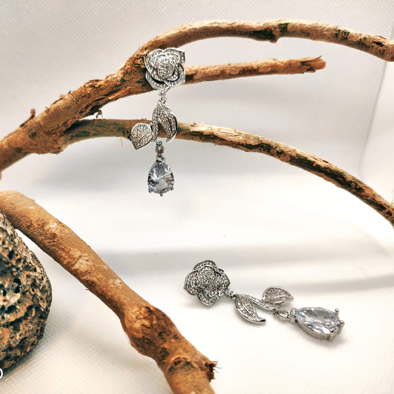 Premium Paved Stone Floral Fall Earrings