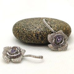 Premium Silver Rose Fall Paved Earring