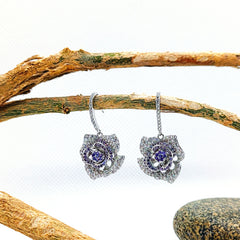 Premium Silver Rose Fall Paved Earring