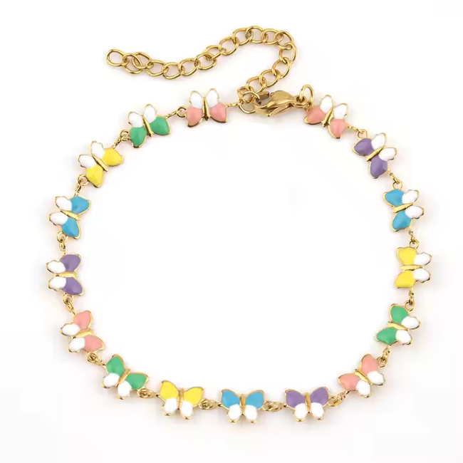 Bright Colorful Enamel Butterfly Chain Necklace Bracelet Jewelry Set Women