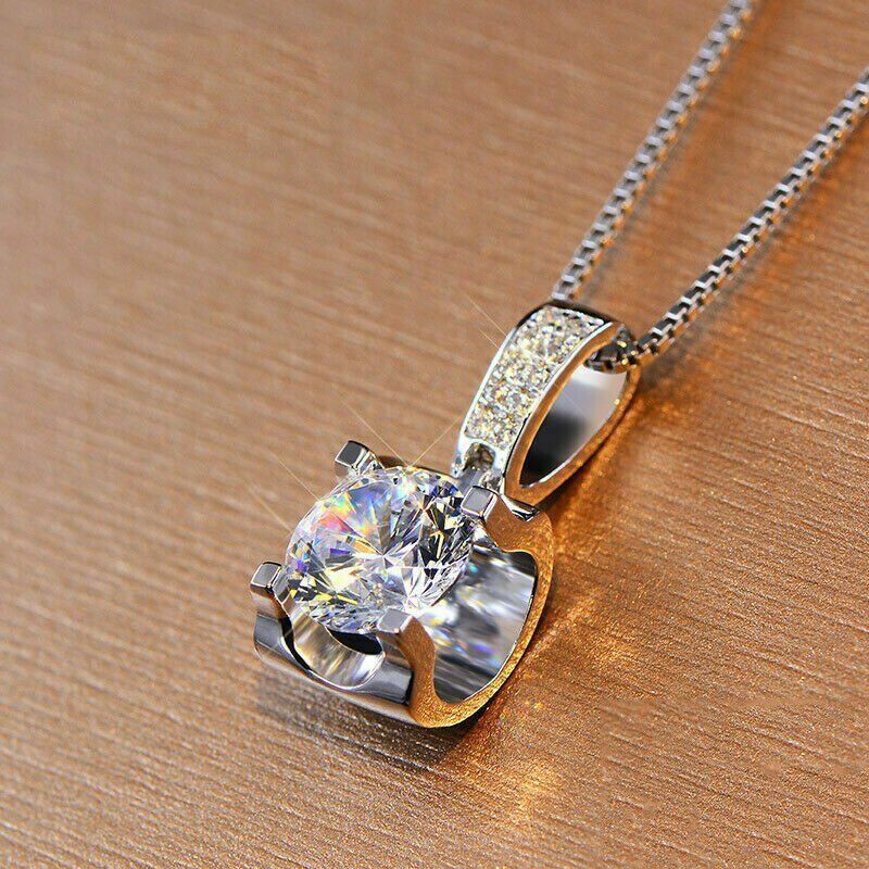 Plated Silver Necklace Pendant Women Simulated White Sapphire Jewelry