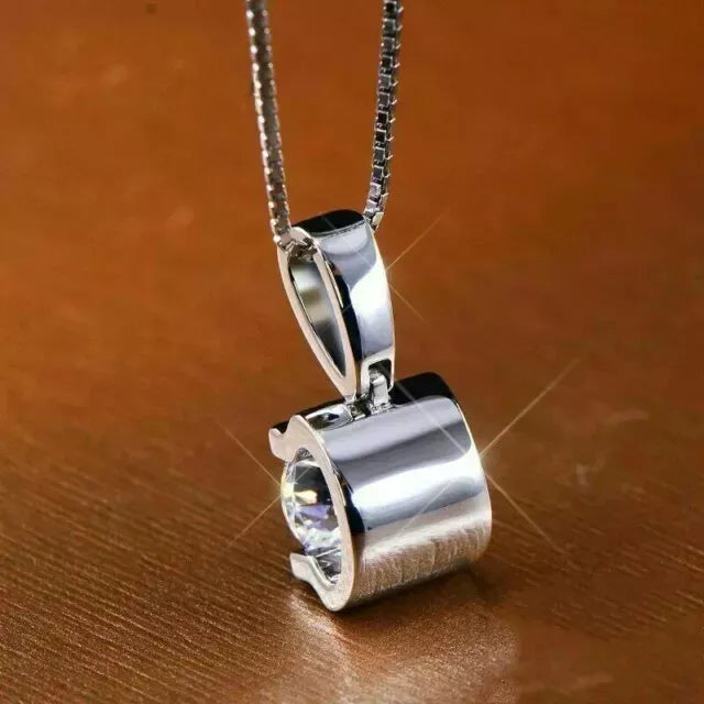 Plated Silver Necklace Pendant Women Simulated White Sapphire Jewelry